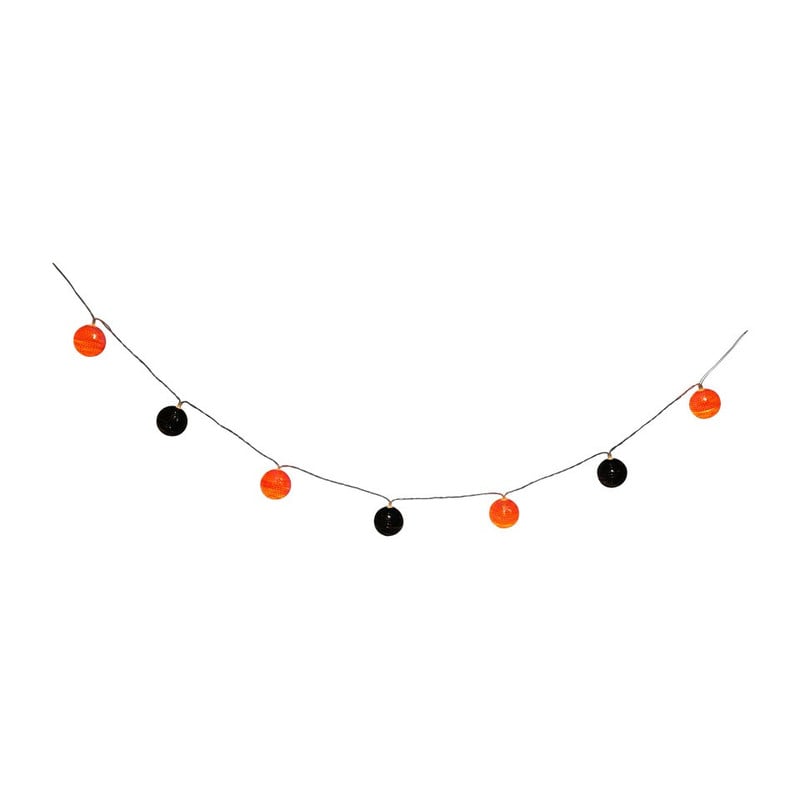 Verlichtingssnoer glitter bal - oranje & zwart - 170 cm