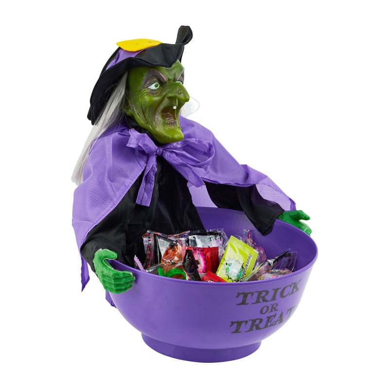 Snoepschaal heks met geluid - paars - 27x28 cm