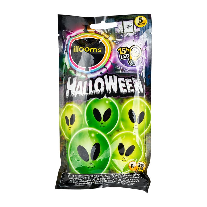 Illooms LED ballonnen Halloween - alien - set van 5