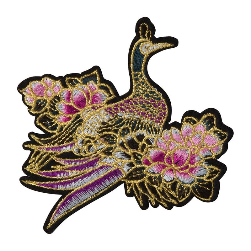 Patch - pauw met bloem - 10x10 cm