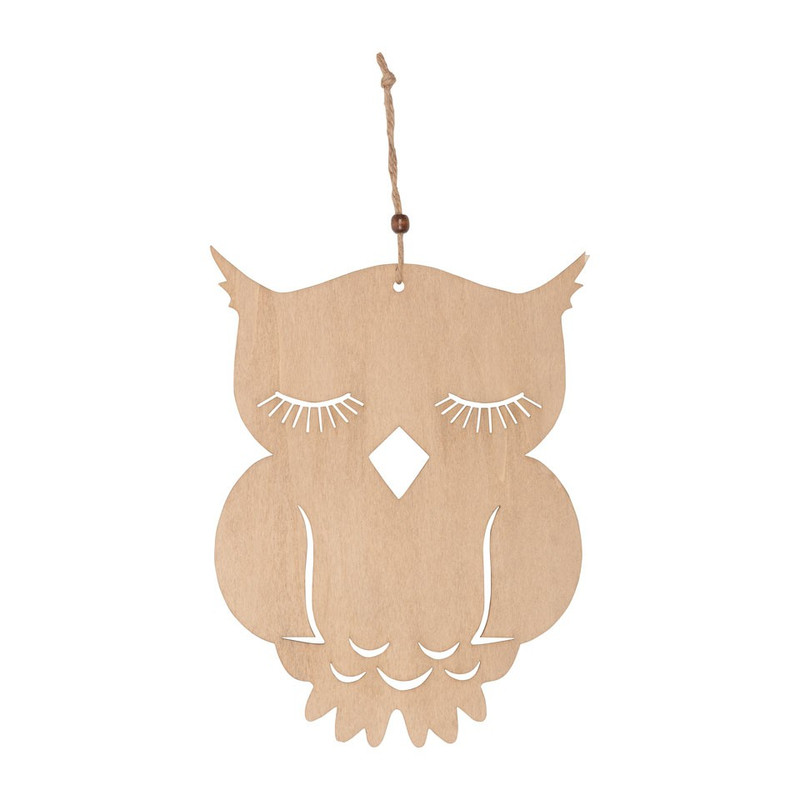 Houten hanger groot uil ogen dicht
