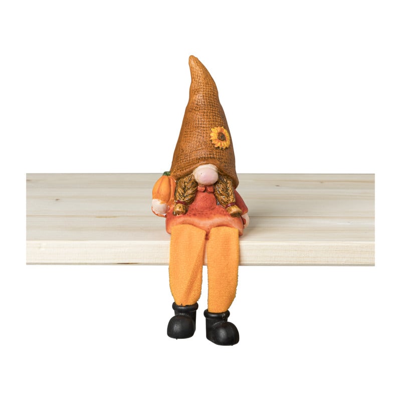 Kabouter met hangende beentjes - oranje - 13 cm