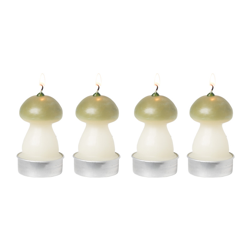 Paddenstoelkaarsjes - groen - set van 4