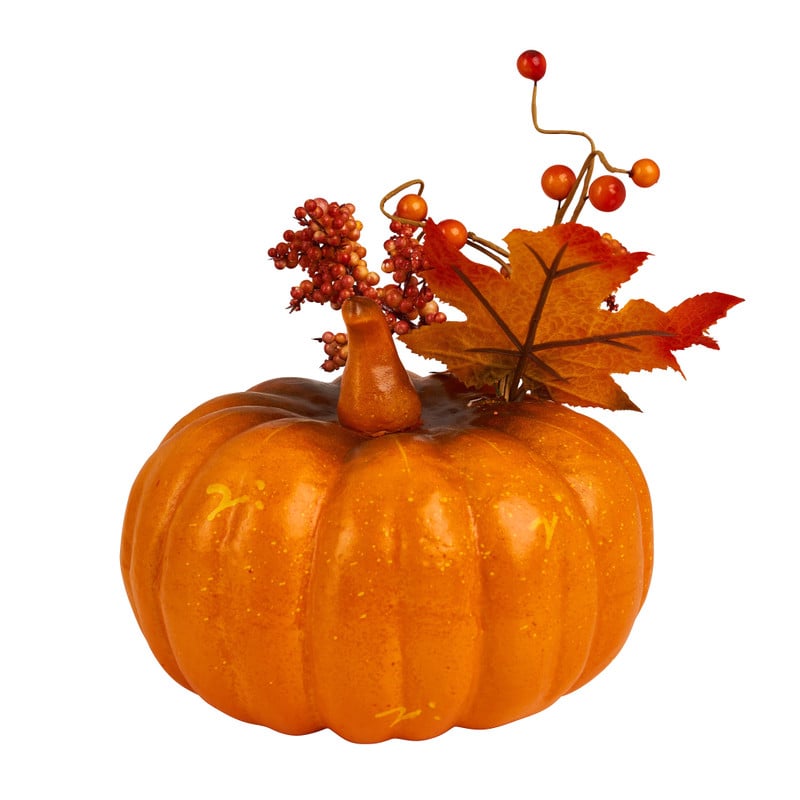 Pompoen met decoratie - oranje - ø19x13 cm 
