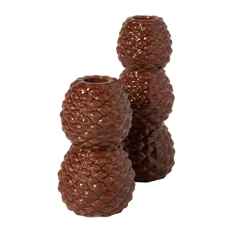 Kandelaar dennenappels groot - bruin - ø7x16 cm