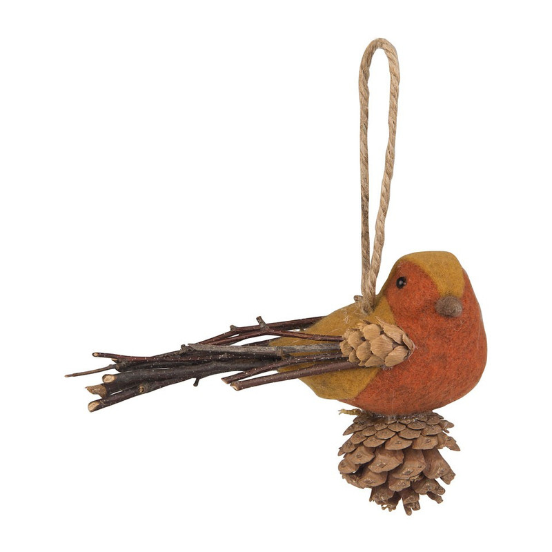 Hanger vogel op dennenappel - geel 