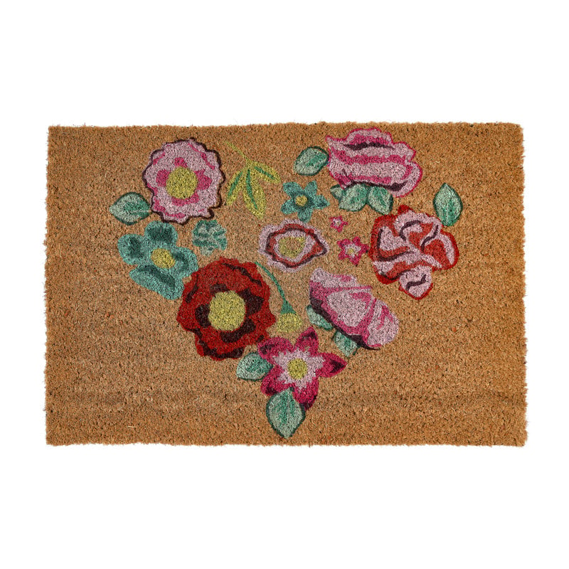 Deurmat bloemetjes hart - 60x40 cm 