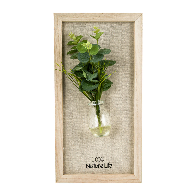 Wanddecoratie vaasje met plant - 22x7x43 cm