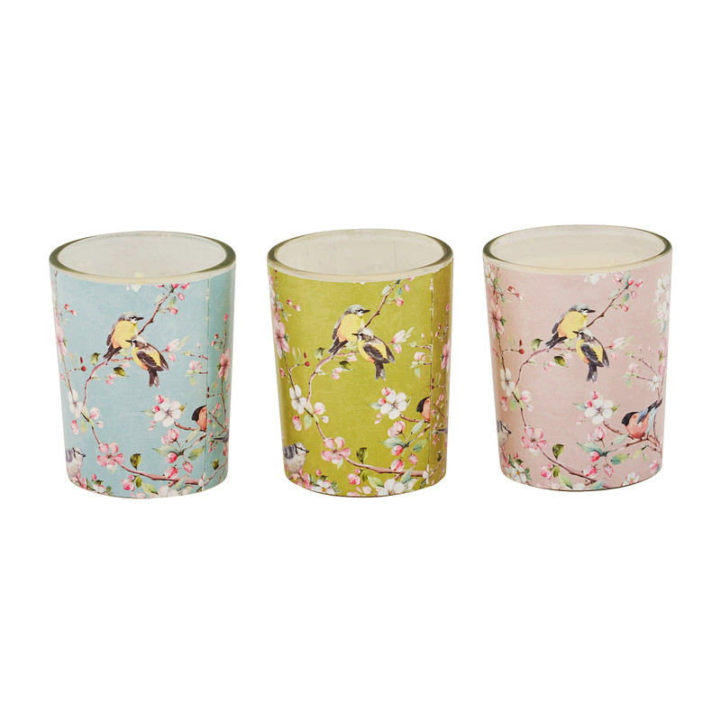 Kaars in glas vogeltjes - 3 stuks