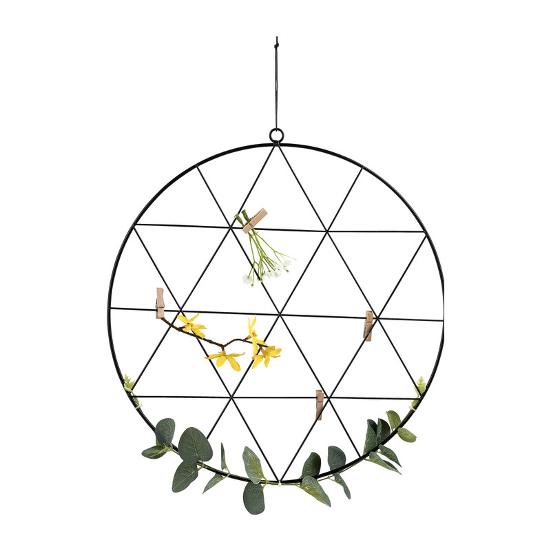 Decoratie rek met blaadjes - zwart - 40x0,3x42 cm