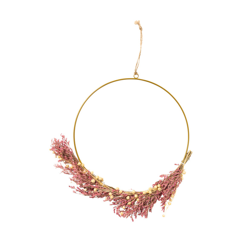 Ring met droogbloemen - bordeau - 25 cm 