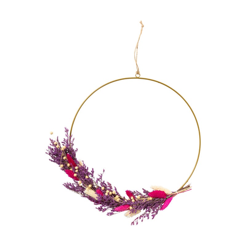 Ring met droogbloemen - roze/paars - 30 cm 