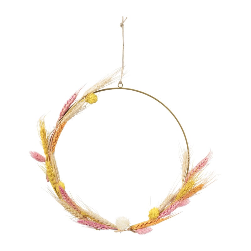 Ring met droogbloemen - roze/geel - 30 cm 