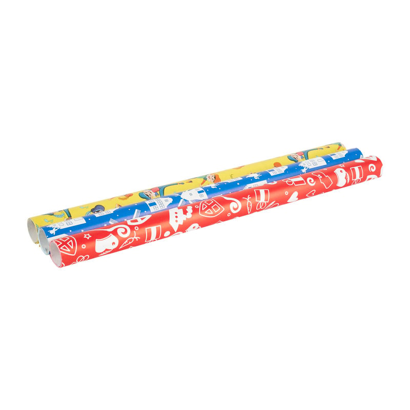 Inpakpapier sint - rood/blauw/multi - set van 3