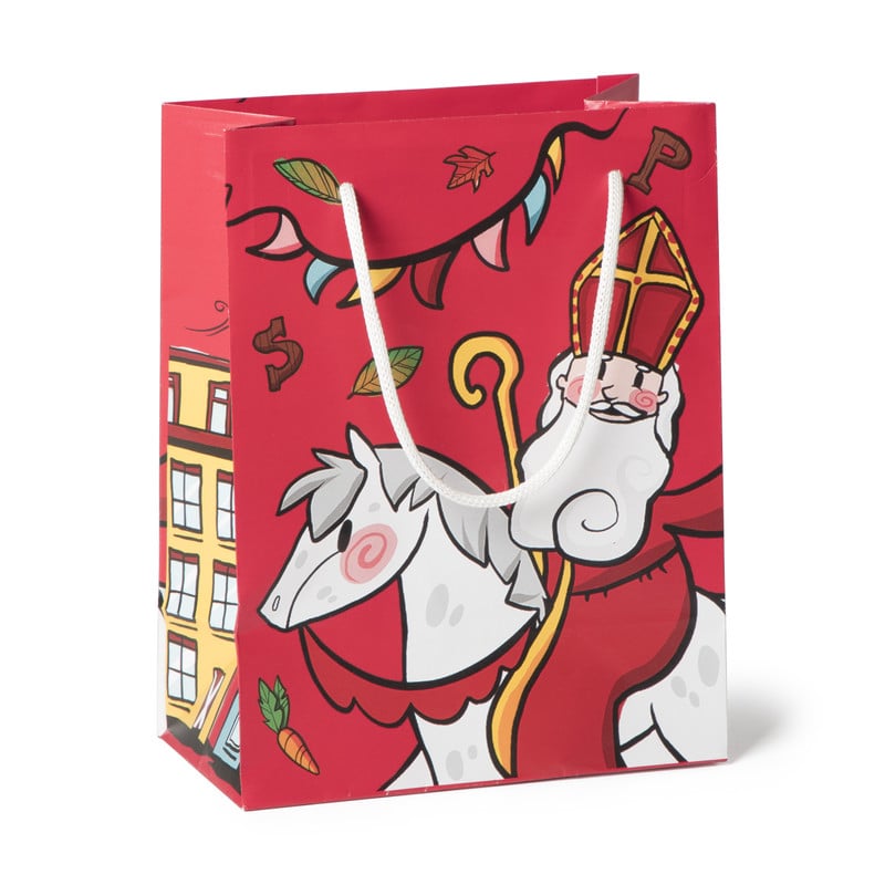 Cadeautasje Sinterklaas - rood - 22.5x17.5x10 cm