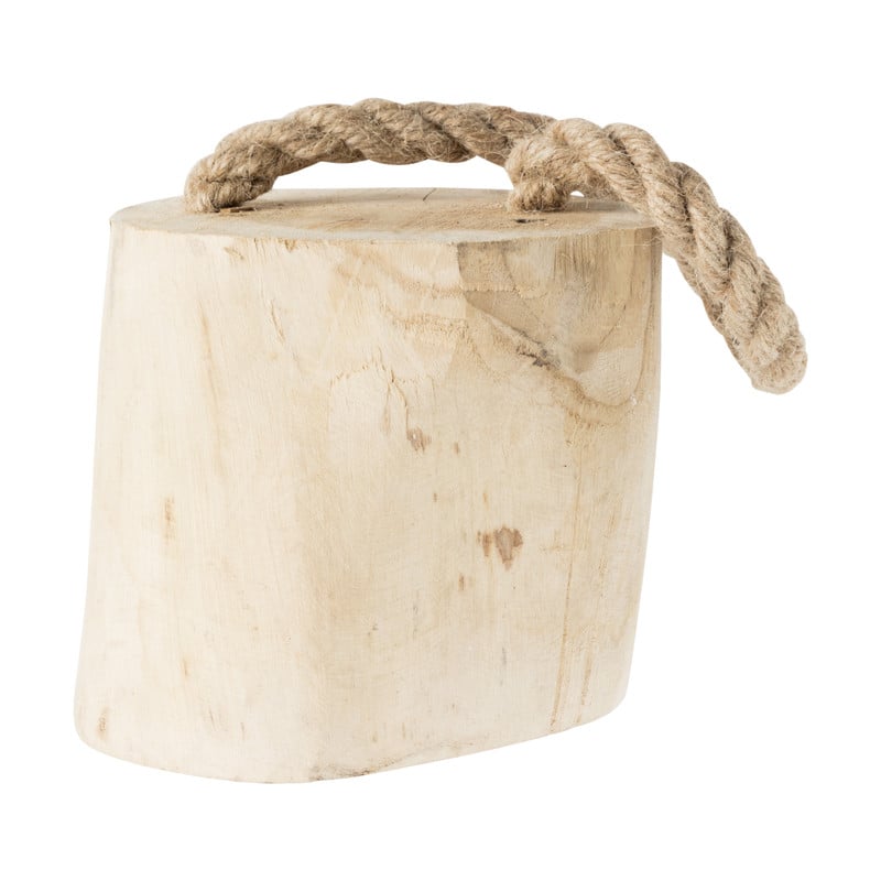 Deurstopper teak hout met touw - 14x14x17 cm