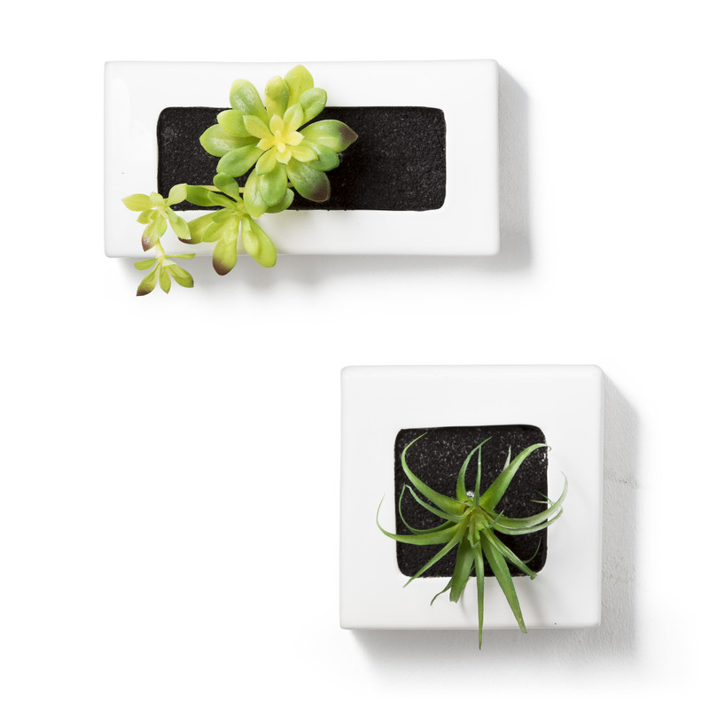Wandpot keramisch - wit - 24x10x12 cm