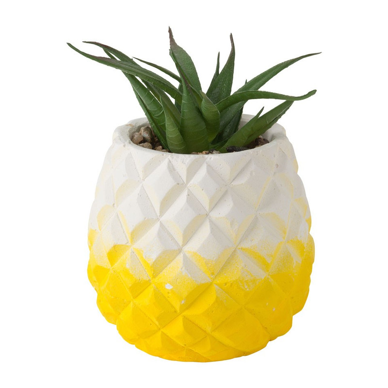 Ananaspot met plant - 10x15 cm - geel 