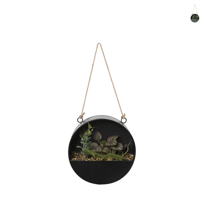 Kunstplant in rond metalen hanger - diverse kleuren - ø20.5 cm 