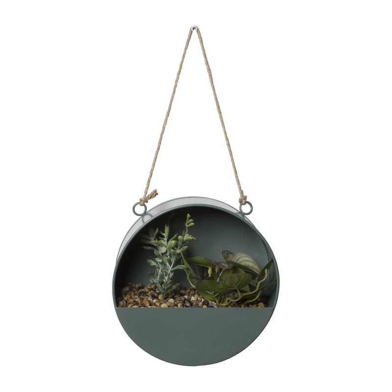 Kunstplant in rond metalen hanger - diverse kleuren - ø20.5 cm 
