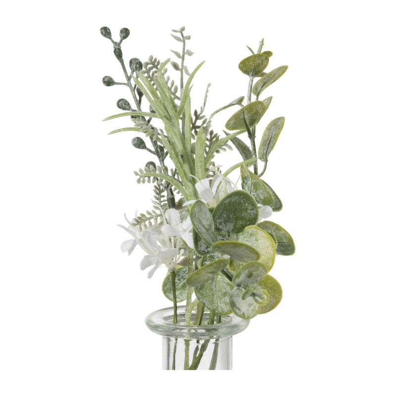 Glazen vaasje met eucalyptus - groen - 28x24x12 cm