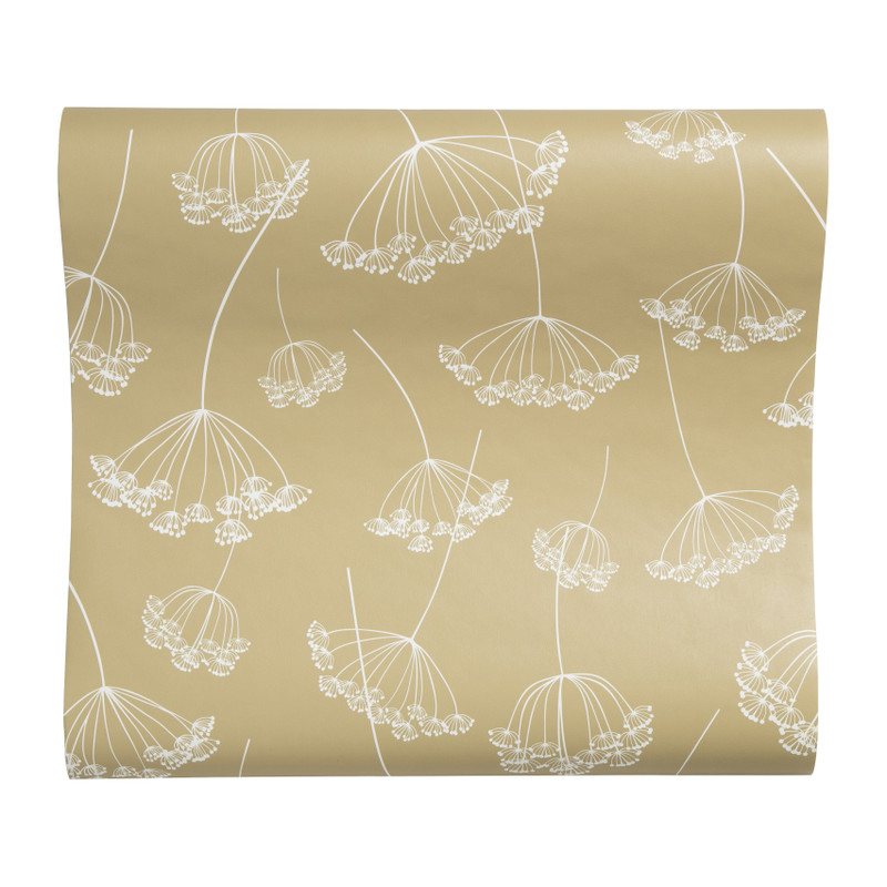 Behang bloemenprint - okergeel 