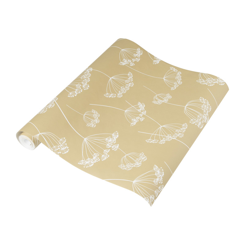 Behang bloemenprint - okergeel 