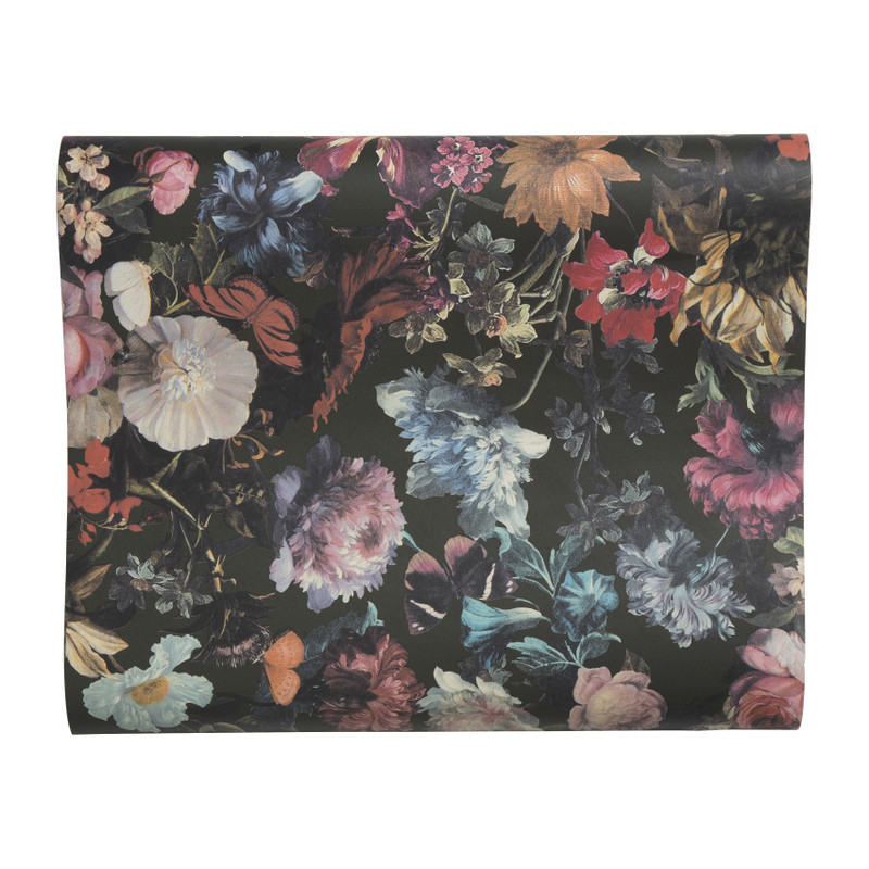 Behang bloemenprint - donkergroen