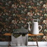Behang bloemenprint - donkergroen