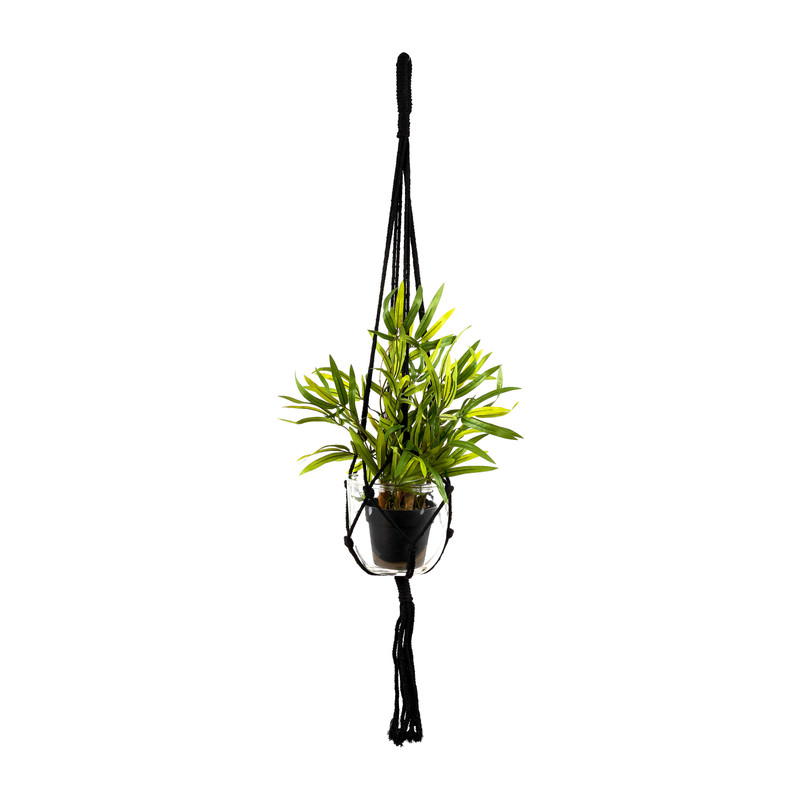 Macrame hanger met pot - 15x15 cm - zwart
