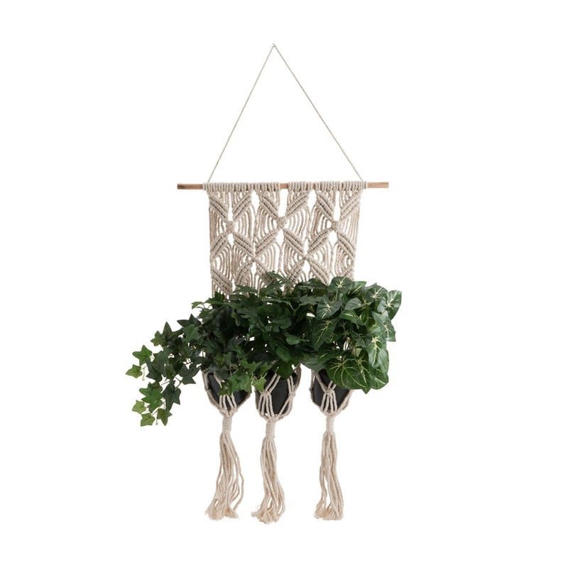 Plantenhanger macrame - 3 planten - naturel