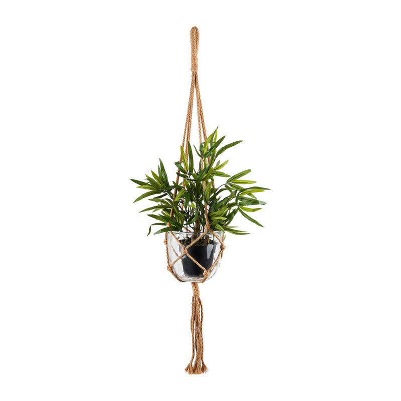 Macrame hanger met pot - 13x15x92 cm - oker