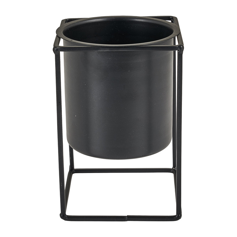 Metalen plantenpot - zwart - 11x11x16 cm 