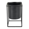Metalen plantenpot - zwart - 11x11x16 cm 