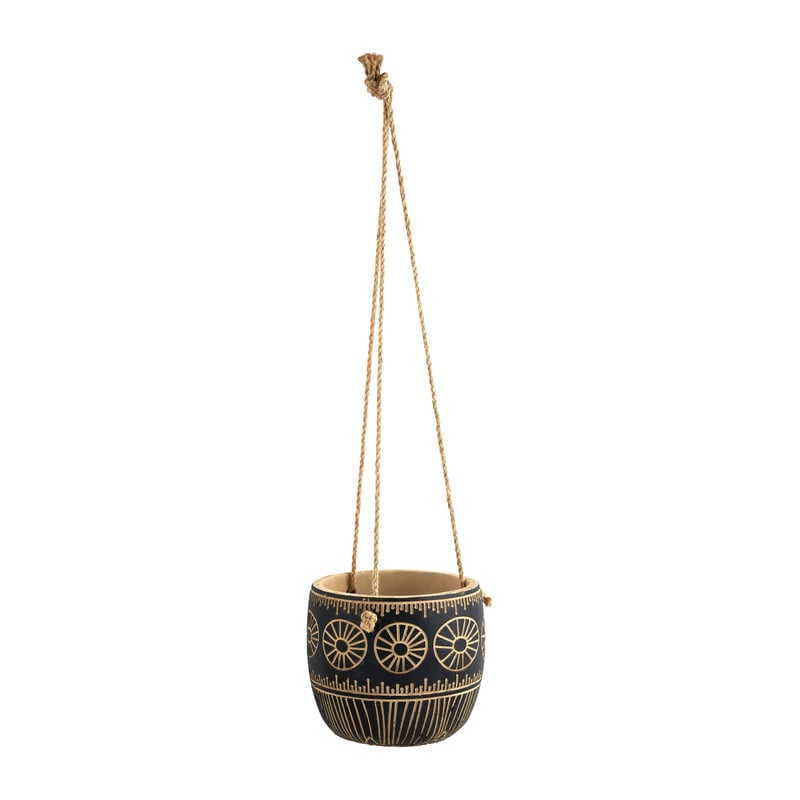 Azteken planthanger - zwart - ⌀13.5x13 cm
