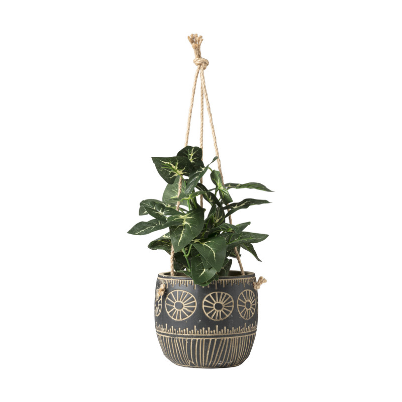Azteken planthanger - zwart - ⌀13.5x13 cm