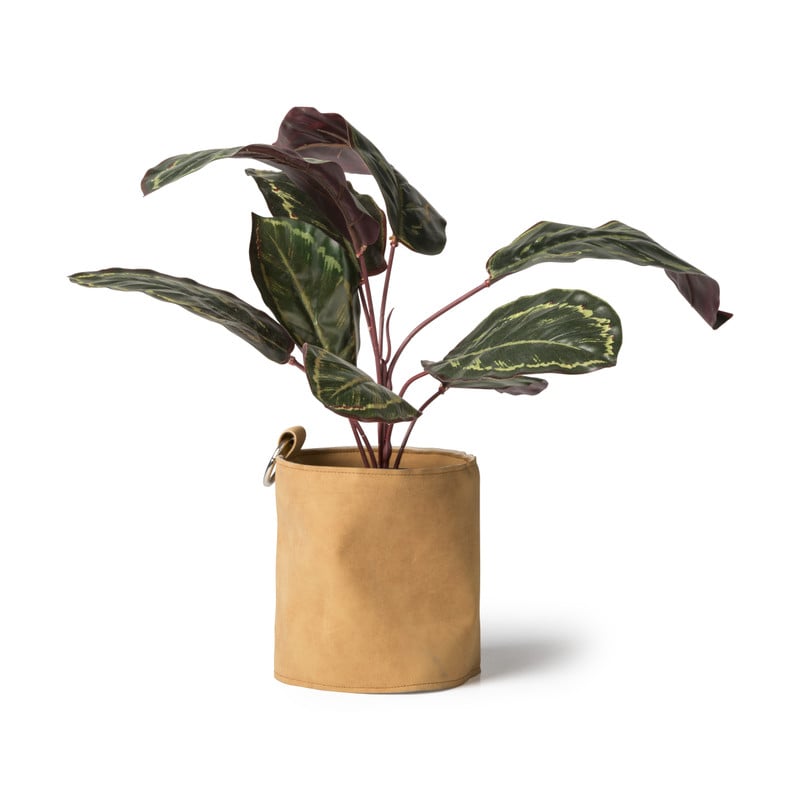 Bloempot leer- diverse kleuren - 12.5x14 cm 