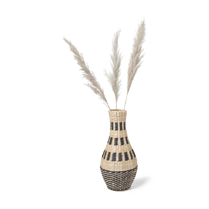Vaas gevlochten - naturel/zwart - ⌀27x55 cm 