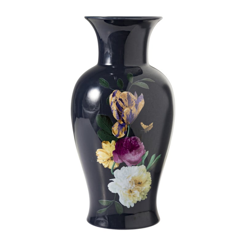 Vaas bloemen print - donkerblauw - 16x16x30 cm