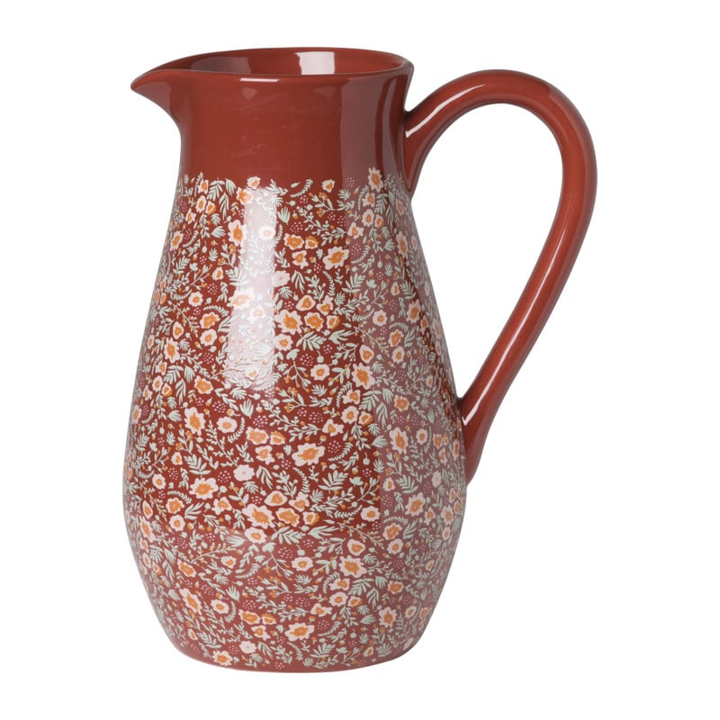 Vaas kruik bloemen - rood - 23x17x12 cm