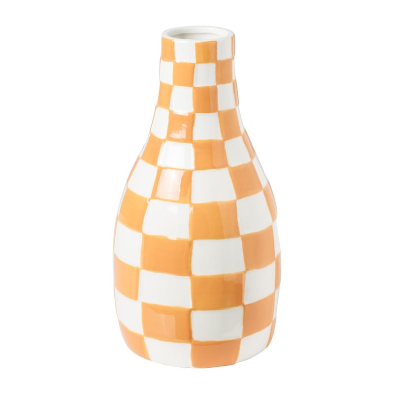 Vaas geblokt - oranje/wit - ø12x23.5 cm