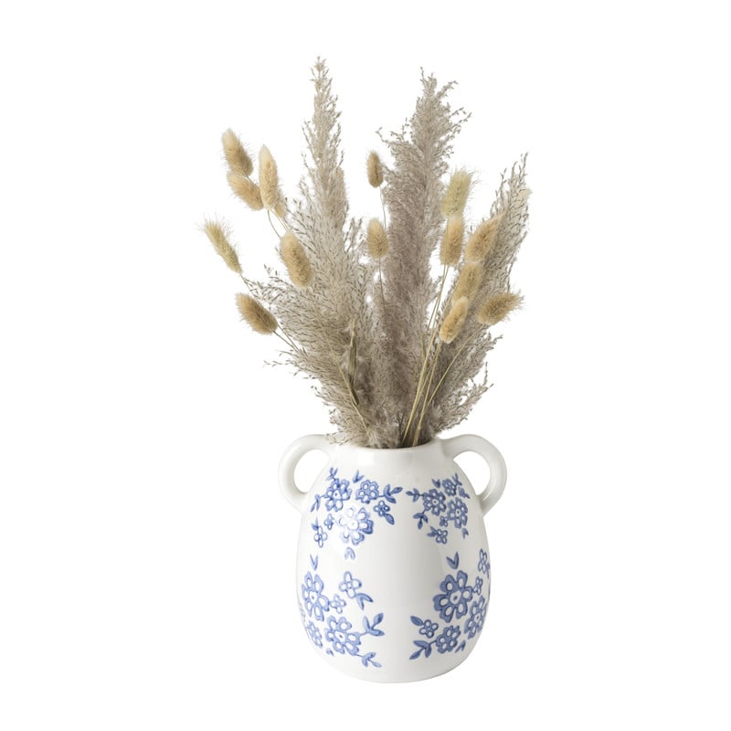 Vaas bloemen breed - wit/blauw - ø18.8x16.1 cm