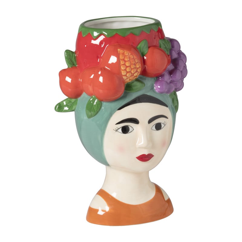 Vaas vrouw met fruit - multikleur - 24.5x16.5x11.5 cm