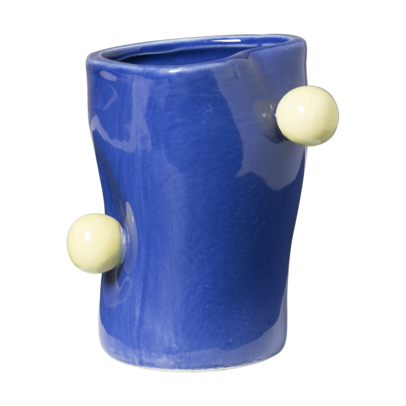 Potje met bollen - blauw/geel - ø9x11.2 cm