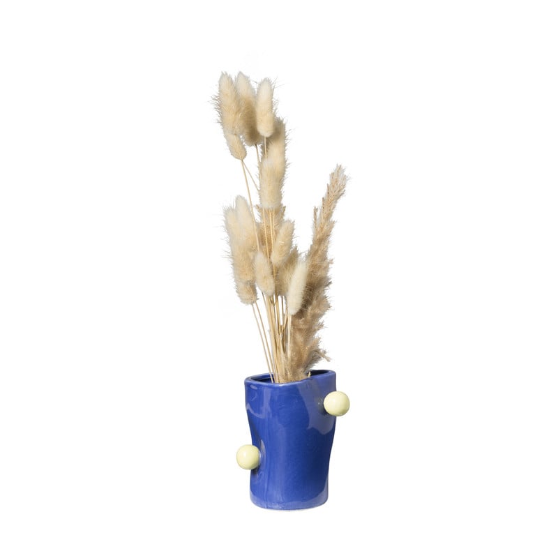 Potje met bollen - blauw/geel - ø9x11.2 cm