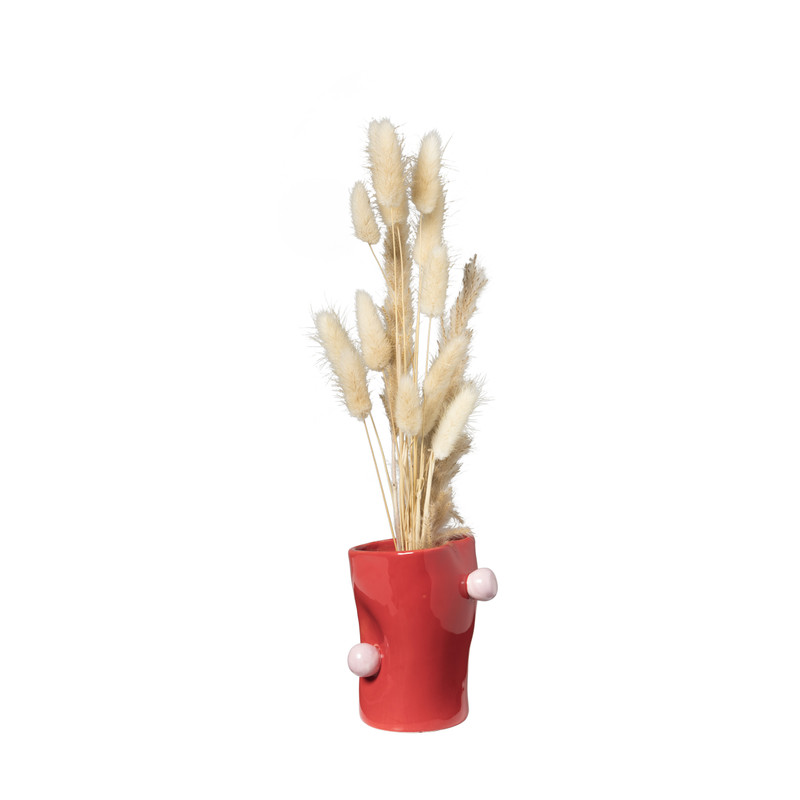 Potje met bollen - rood/roze - ø9x11.2 cm