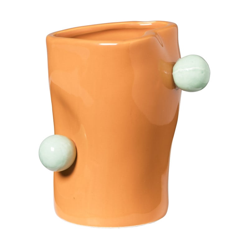 Potje met bollen - oranje/groen - ø9x11.2 cm