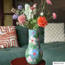Vaas bloemen - groen/blauw/roze - ø17.2x34 cm