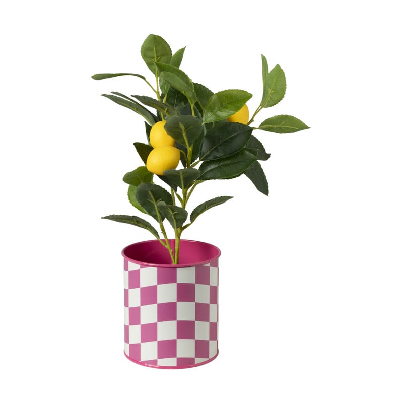 Bloempot geblokt klein - roze - ø12x13 cm