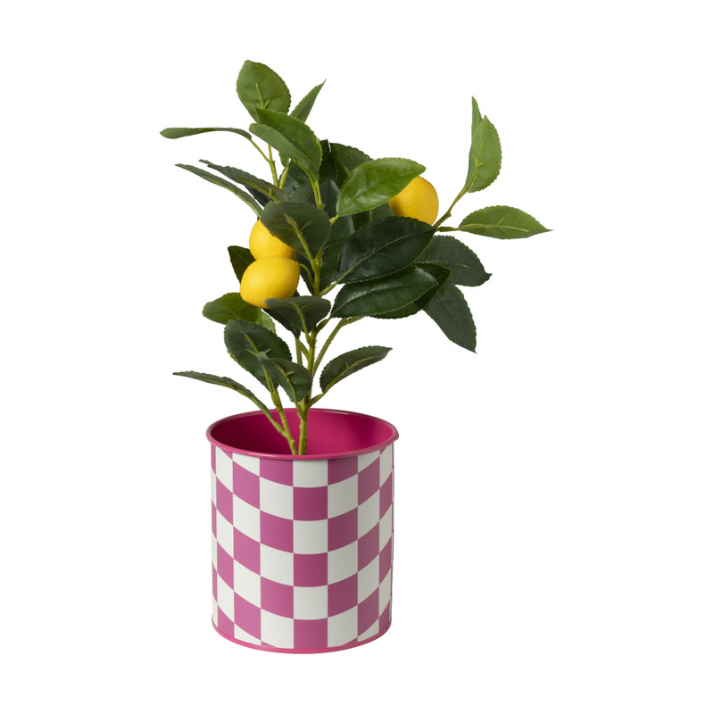 Bloempot geblokt groot - roze - ø13x14 cm